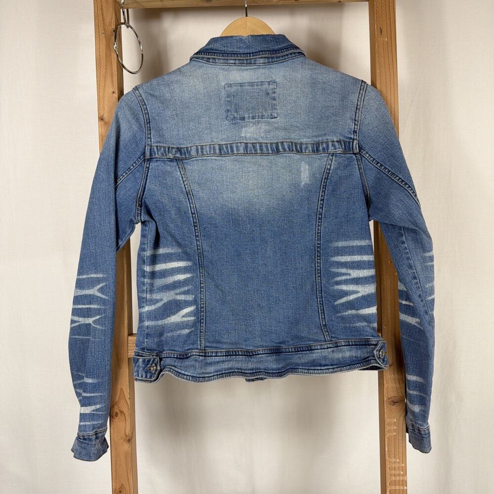 Ashley Vintage Charm Bleached Details Button Up Denim Jean Jacket #1245 Sizes L - Picture 5 of 7